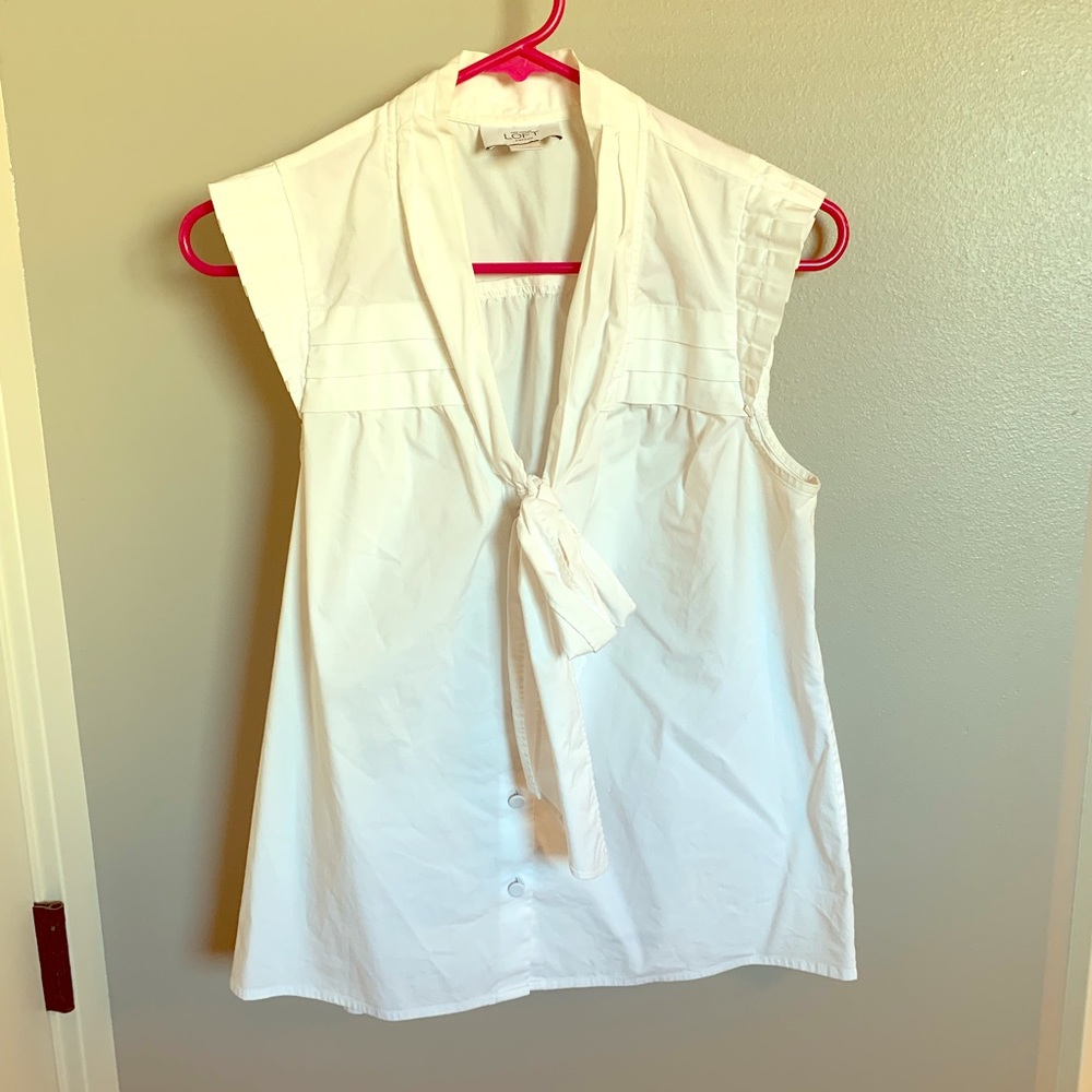 LOFT white button blouse with tie